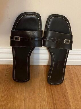 Montego Bay Club Black Slide Sandals with Silver Buckle